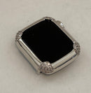 White Gold Apple Watch Band Women's & or Silver Pave Lab Diamond Bezel Cover for Iphone Watch