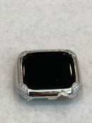 White Gold Apple Watch Bezel Cover 44mm Womens, Silver Lab Diamond Bumper Case, Gift for Her Custom Handmade Final Sale