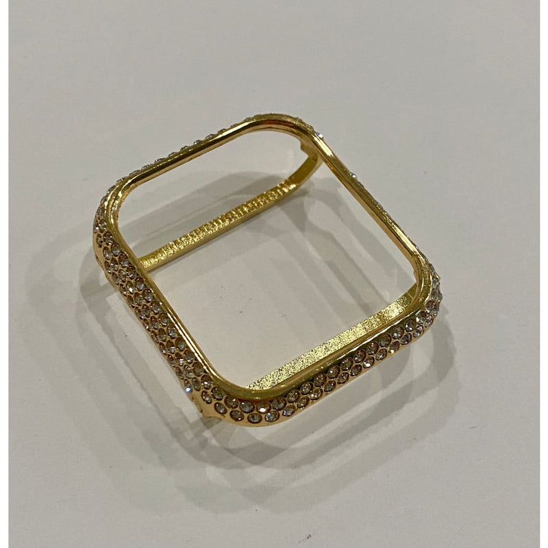 New Series 7-8 Apple Watch Bezel Case Cover 41mm 45mm Gold Swarovski Crystals Stainless Steel Bumper