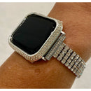 New Series 7 Apple Watch Band 45mm Silver White Gold & or Swarovski Crystal Bezel Case Cover Bling