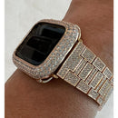 Pave Apple Watch Band 38 40 41 42 44 45mm Rose Gold & or Lab Diamond Bezel Cover Smartwatch Case Bling Series 1-8 SE