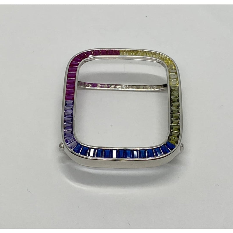 Rainbow Apple Watch Bezel Cover 40mm 41mm 44mm 45mm Silver Lab Diamond Iwatch Case Series 5,6,7 SE