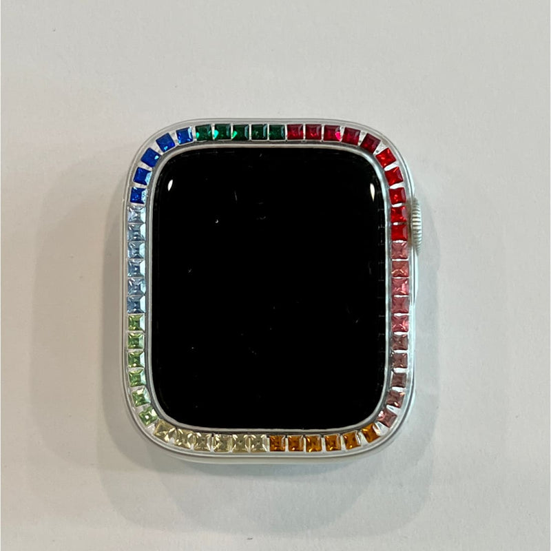 Rainbow Apple Watch Bezel Cover Clear Acrylic Bumper Crystal Rhinestones Bumper 38mm-45mm