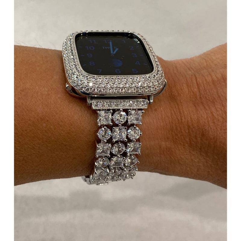 Reserved for Zina Apple Watch Band Woman Silver and or Apple Watch Cover Lab Diamond Bezel Bling 40mm + 3 extra links