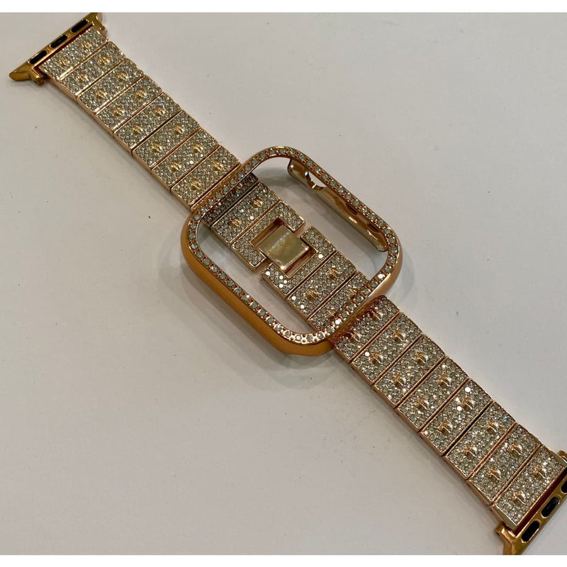 Rose Gold Apple Watch Band 41mm 45mm Series 7 Swarovski Crystals & or Apple Watch Case Cover Bling