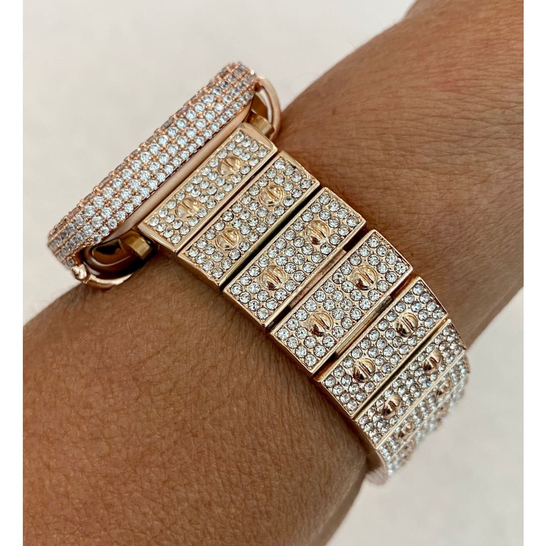 Rose Gold Apple Watch Band 41mm 45mm Swarovski Crystals & or Series 7 Lab Diamond Bezel Cover Case 38mm-44mm for Smartwatch
