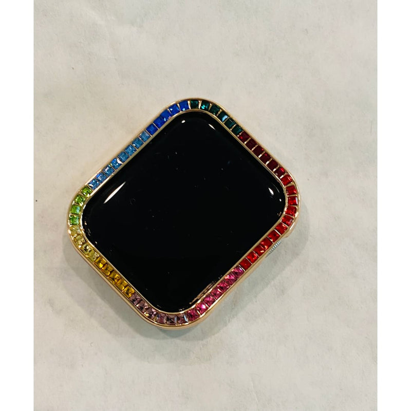 Rose Gold Apple Watch Bezel Cover with Rainbow Crystals 38 40 42 44mm Series 2-6 Custom Handmade
