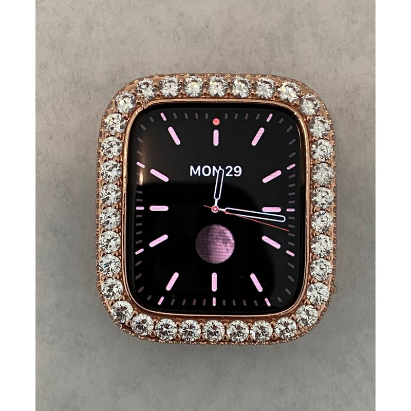 Rose Gold Apple Watch Case Cover 3.5mm Lab Diamond Bezel Bling 38mm to 45mm Series 1-8