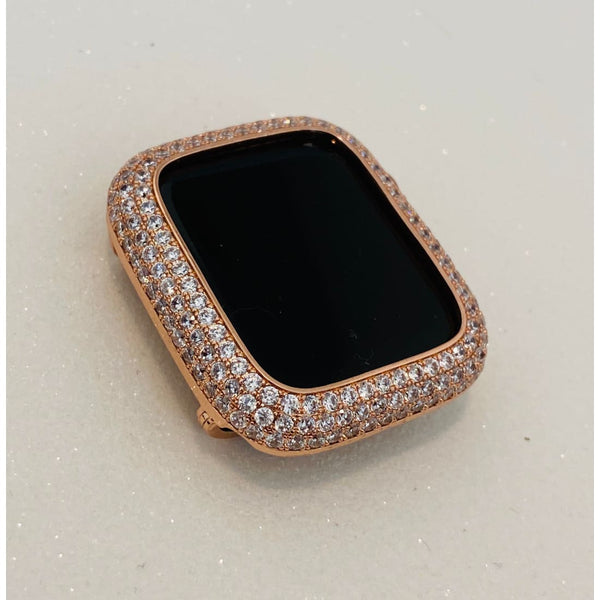 Rose Gold Apple Watch Case Cover 38mm 40mm 41mm 42mm 44mm 45mm Lab Diamond Bezel Bling Series 1-8 SE