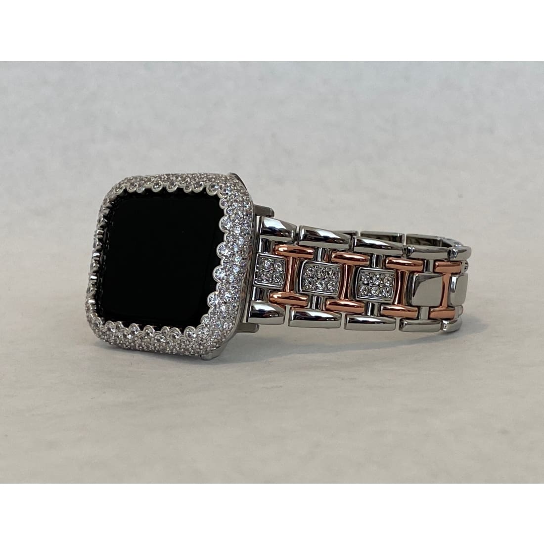Series 1-8 Apple Watch Band 38mm 40mm 42mm 44mm Women Silver Rose Gold and or Lab Diamond Bezel Iwatch Bling