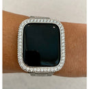 Series 1-8 Apple Watch Band 41mm 45mm Silver Stainless Steel Ultra Thin & or Lab Diamond Bezel Cover Bling for Smartwatch