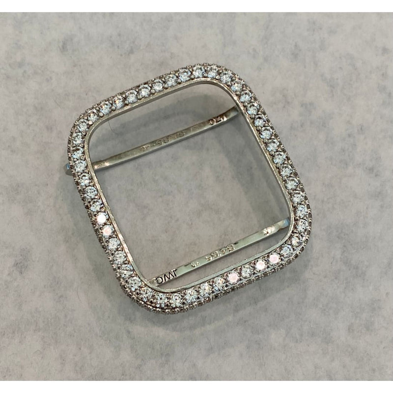 Series 1-8 Apple Watch Band 41mm 45mm Silver Stainless Steel Ultra Thin & or Lab Diamond Bezel Cover Bling for Smartwatch
