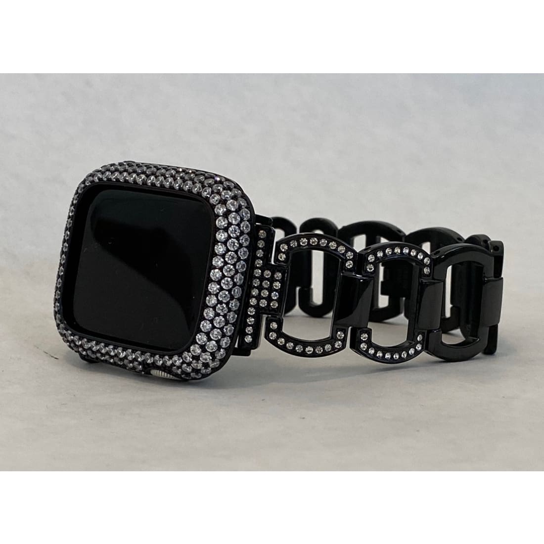 Series 1-8 Apple Watch Band Black 41mm 45mm & or Lab Diamond Bezel Cover 38mm 40mm 42mm 44mm Iwatch Case