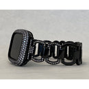 Series 1-8 Apple Watch Band Black 41mm 45mm & or Lab Diamond Bezel Cover 38mm 40mm 42mm 44mm Iwatch Case