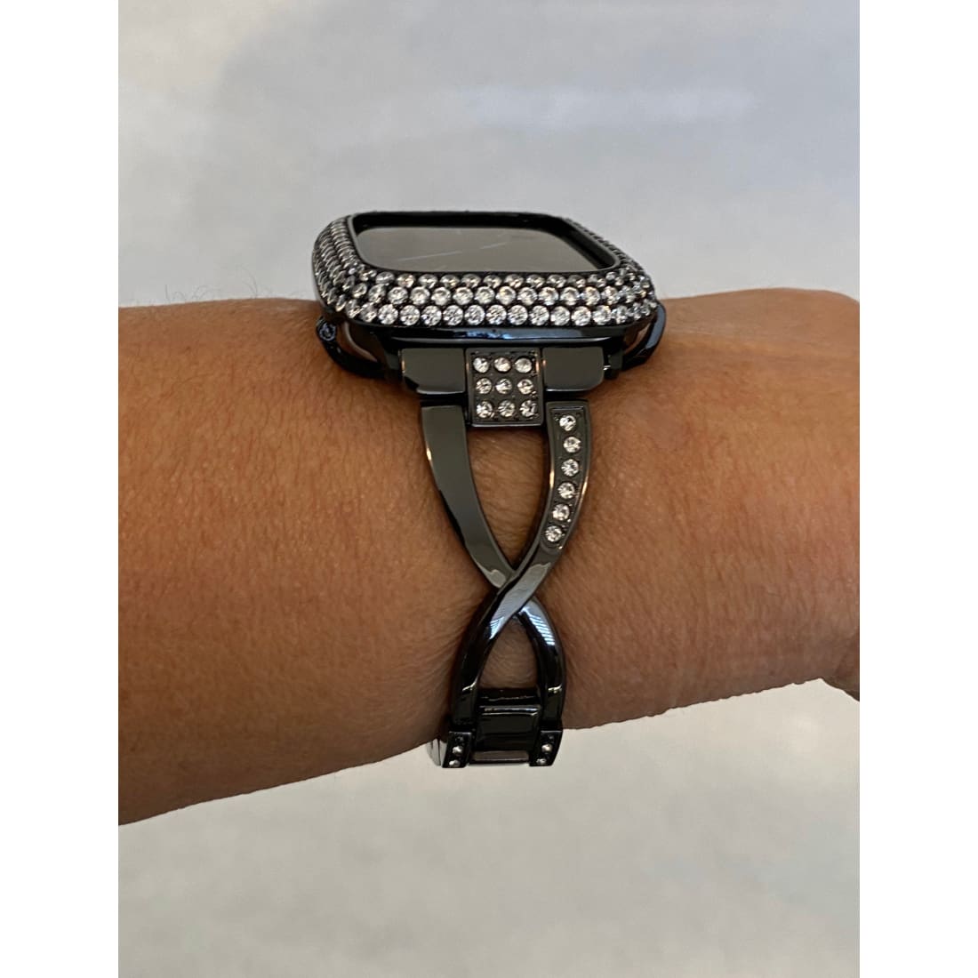 Series 1-8 Apple Watch Band Black Swarovski Crystals & or Lab Diamond Bezel Cover 38mm 40mm 41mm 42mm 44mm 45mm Iwatch Bling