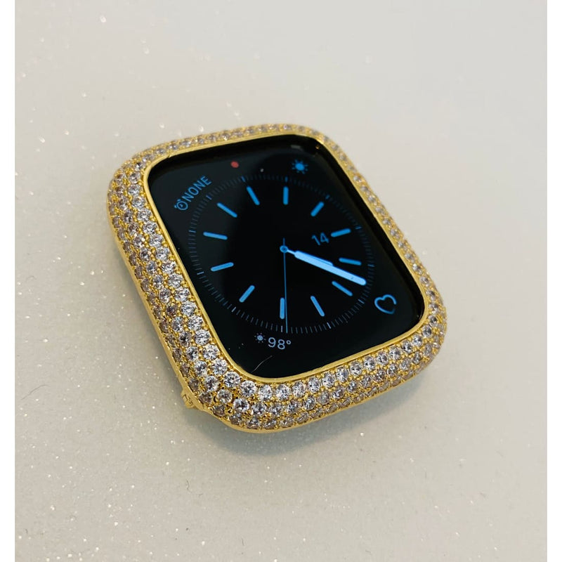 Series 1-8 Apple Watch Band Gold Swarovski Crystal Baguettes 38 40 41 42 44 45 mm & or Lab Diamond Bezel Cover Smartwatch Bumper