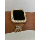 Series 1-8 Apple Watch Band Gold Swarovski Crystals & or Lab Diamond Bezel Cover 38 40 41 42 44 45mm Smartwatch Bumper Bling