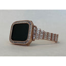 Series 1-8 Apple Watch Band Rose Gold Baguette Swarovski Crystals & or Lab Diamond Bezel Cover 38mm-45mm Smartwatch Bumper