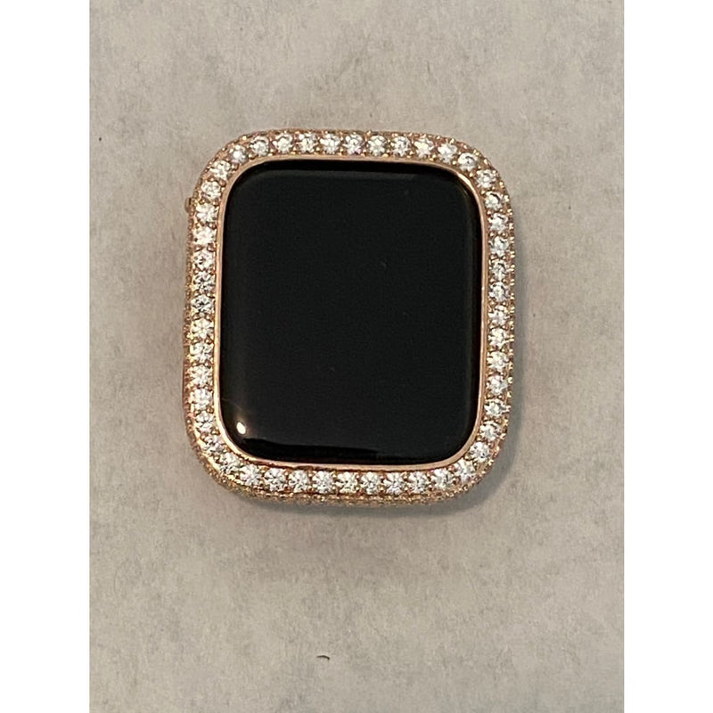 Series 1-8 Apple Watch Bezel Cover for Iwatch Band Bling with 2.5mm Lab Diamonds in Rose Gold Metal Case 38mm-45mm