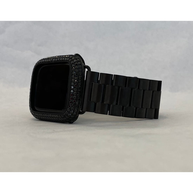 Series 1-8 Black Apple Watch Band Rolex Style 38mm-45mm & or Lab Diamond Bezel Cover Smartwatch Bumper Bling