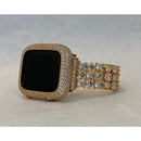 Series 1-8 Gold Apple Watch Band 38mm-45mm & or Pave Lab Diamond Bezel Cover Smartwatch Bumper Bling