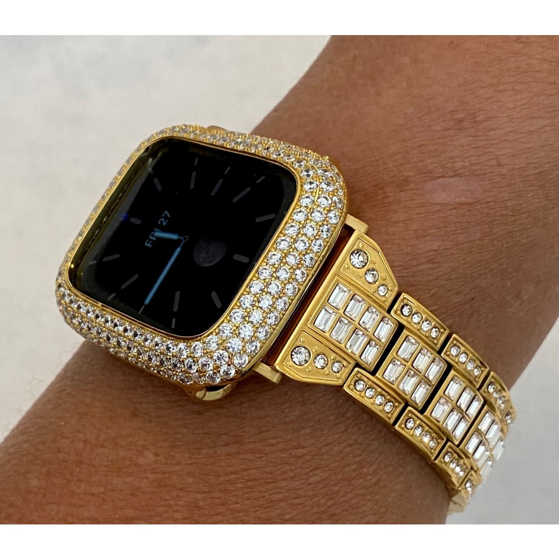 Series 1-8 Gold Apple Watch Band 41mm 45mm 38mm 40mm 42mm 44mm Swarovski Crystals & or Lab Diamond Bezel Cover Bumper Series 7