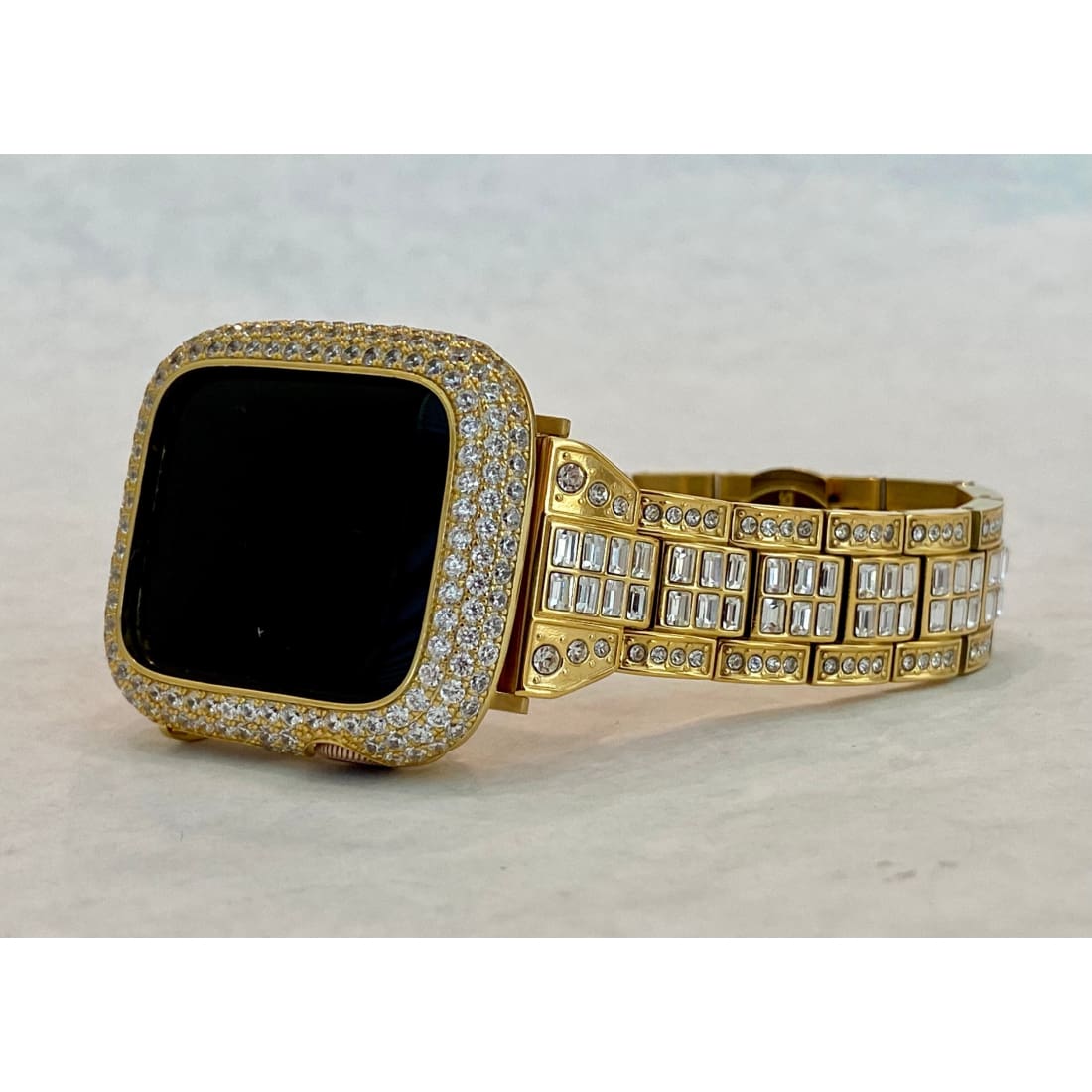 Series 1-8 Gold Apple Watch Band 41mm 45mm 38mm 40mm 42mm 44mm Swarovski Crystals & or Lab Diamond Bezel Cover Bumper Series 7