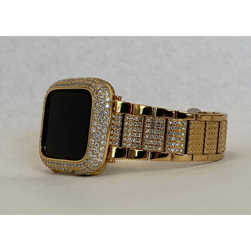 Series 1-8 Gold Apple Watch Band 41mm 45mm Swarovski Crystals & or Lab Diamond Bezel Cover 38mm 40mm 42mm 44mm Smartwatch Bling
