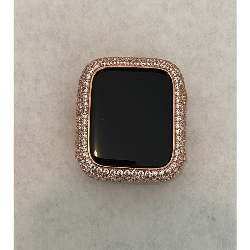 Series 1-8 Rose Gold 30mm 40mm 41mm 42mm 44mm 45mm & or Pave Lab Diamond Bezel Cover Smartwatch Bumper