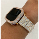 Series 1-8 Rose Gold Apple Watch Band Swarovski Crystal 41mm 45mm & or Lab Diamond Bezel Bumper Cover Bling 38mm-44mm