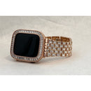Series 1-8 Rose Gold Apple Watch Band Swarovski Crystal Baguettes 38 40 41 42 44 45mm & or Baguette Lab Diamond Bezel Cover