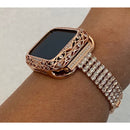 Series 2-8 Apple Watch Band Women Rose Gold Swarovski Crystals & or Lab Diamond Bezel Cover 38mm 40mm 41mm 42mm 44mm 45mm Smartwatch Bumper