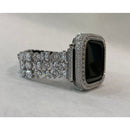 Series 2-8 White Gold Apple Watch Band Swarovski Crystals & or Silver Lab Diamond Cover Bezel for Iwatch Band Bling 38-45mm