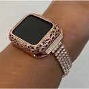 Series 7 41mm 45mm Apple Watch Band Rose Gold Swarovski Crystals & or Lab Diamond Bezel Case Cover 38mm-44mm