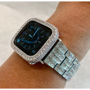 Series 7 41mm 45mm Custom Apple Watch Band Silver 38mm 40mm 42mm 44mm Lab Diamonds 2.5mm & Matching Lab Diamond Bezel Case Cover