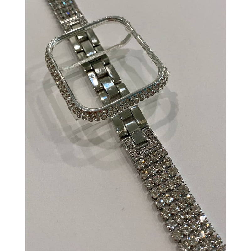 Series 7-8 Apple Watch Band 41mm 45mm Silver or Gold & or Swarovski Crystal Bezel Case Cover Smartwatch Bumper Bling