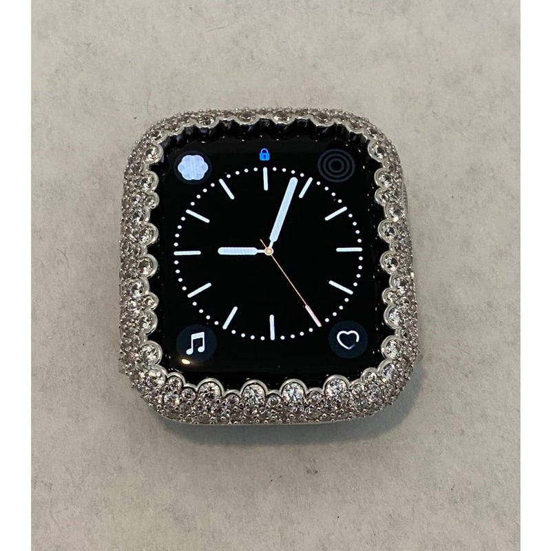 Series 7-8 Apple Watch Band 41mm 45mm Silver Swarovski Crystals & or Lab Diamond Bezel Case Smartwatch Bumper 38mm-45mm Series 1-8 SE