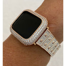 Series 7-8 Rose Gold Apple Watch Band Swarovski Crystal 41mm 45mm & or Lab Diamond Bezel Cover Bling for Smartwatch