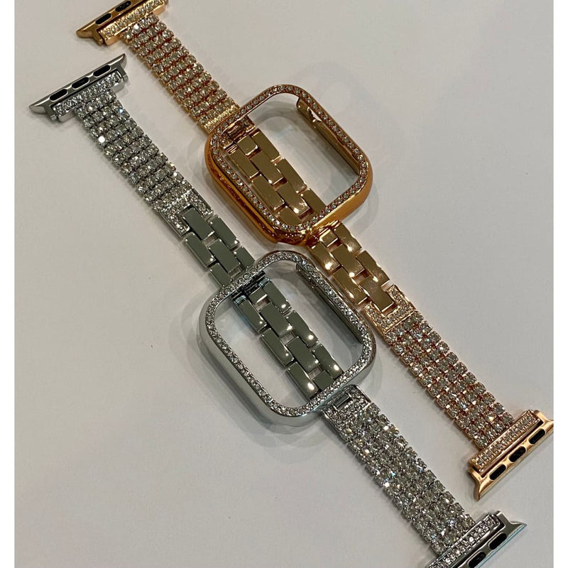 Series 7 Apple Watch Band 41mm 45mm Silver or Rose Gold & or Swarovski Crystal Bezel Case Cover Bling