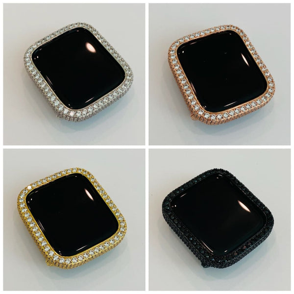 Series 7 Apple Watch Bezel Cover 41mm 45mm with 2.5mm Lab Diamonds Silver, Rose Gold, Yellow Gold, Black on Black