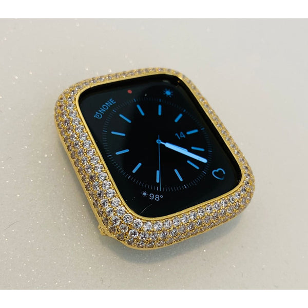 Series 7 Gold Apple Watch Bezel Cover Pave Lab Diamond Case Crystal Iwatch Band Bling Series 1,2,3,4,5,6,7 SE