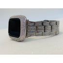 Series 7 White Gold Apple Watch Band 38 40 41 44 45mm Swarovski Crystals & or Silver Metal Lab Diamond Pave Bezel Cover Bumper