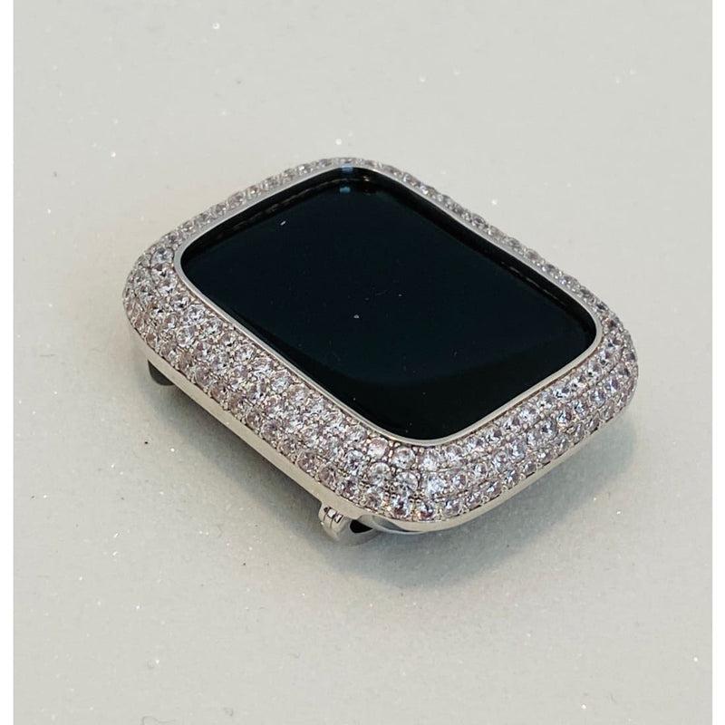 Series 7 White Gold Apple Watch Band 38 40 41 44 45mm Swarovski Crystals & or Silver Metal Lab Diamond Pave Bezel Cover Bumper