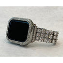 Series 7 White Gold Apple Watch Band 41mm 45mm Swarovski Crystals & or Silver Apple Watch Case Cover Bumper Bling
