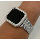 Series 7 White Gold Apple Watch Band Silver 41mm 45mm Series 8 & or Smartwatch Lab Diamond Bezel Case Cover 38mm-45mm
