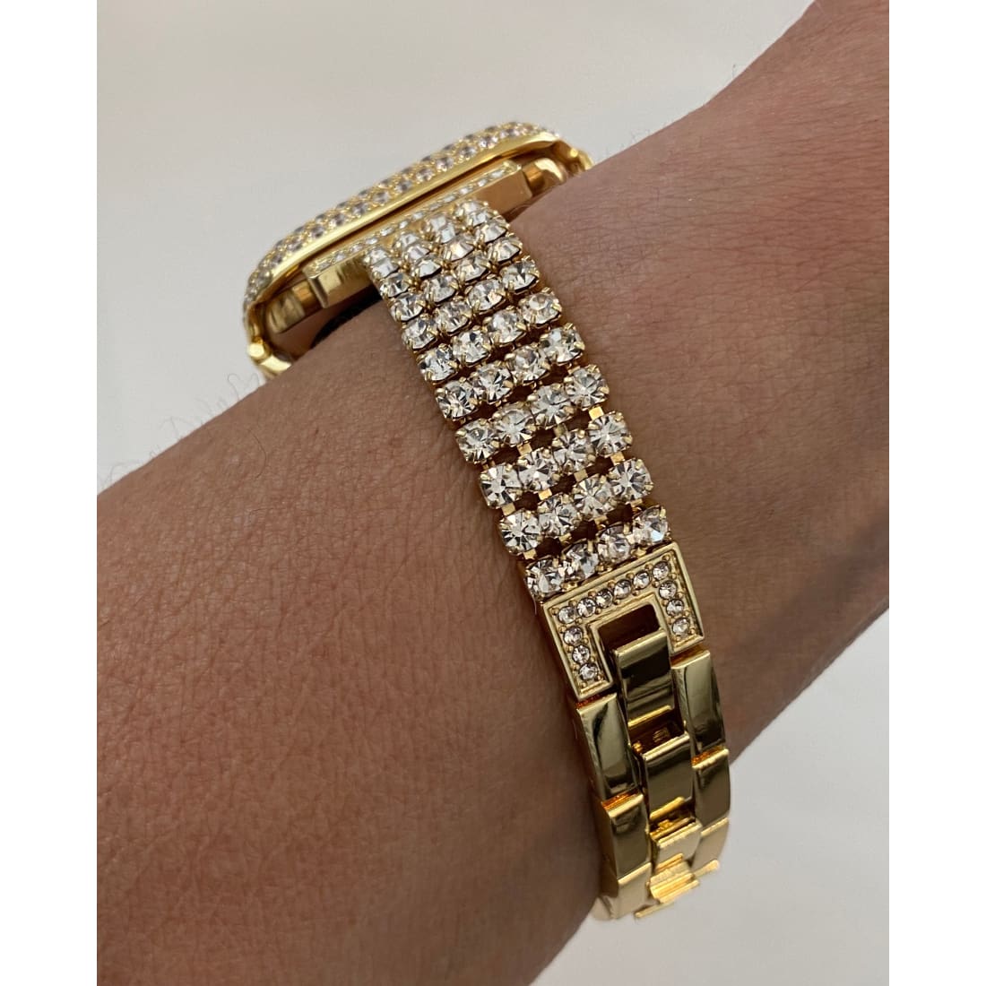 Series 8 Gold Apple Watch Band Women 38 40 41 42 44 45mm Crystal & or Pave Lab Diamond Bezel Cover Smartwatch Bling