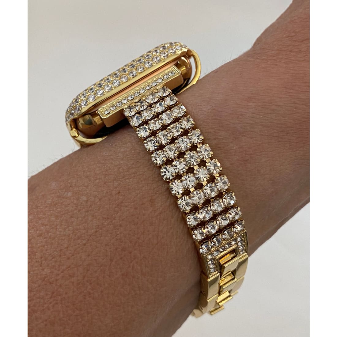 Series 8 Gold Apple Watch Band Women 38 40 41 42 44 45mm Crystal & or Pave Lab Diamond Bezel Cover Smartwatch Bling