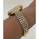 Series 8 Gold Apple Watch Band Women 38 40 41 42 44 45mm Crystal & or Pave Lab Diamond Bezel Cover Smartwatch Bling