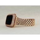 Series 8 Rose Gold Apple Watch Band Swarovski Crystal Baguettes 41mm 45mm & or Pave Lab Diamond Bezel Cover Bumper 38-44mm