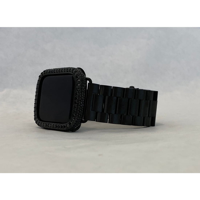 Series7 Apple Watch Band Black Rolex Style & or Lab Diamond Bezel Case Cover 38 40 41 42 44 45mm Smartwatch Bumper Bling